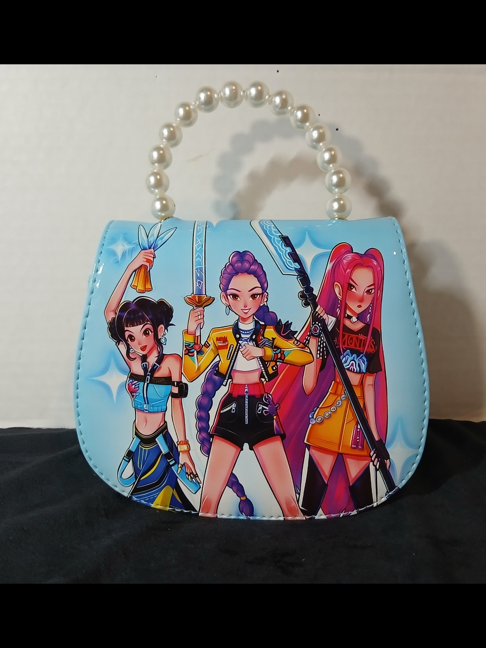 Pearl-Handle Light Blue Mini Graphic Tote Bag